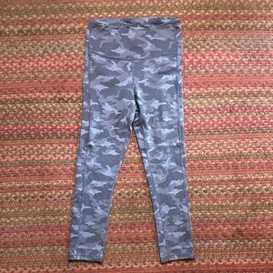 ATHLETA BLUE CAMO ULTIMATE STASH POCKET TIGHTS TALL